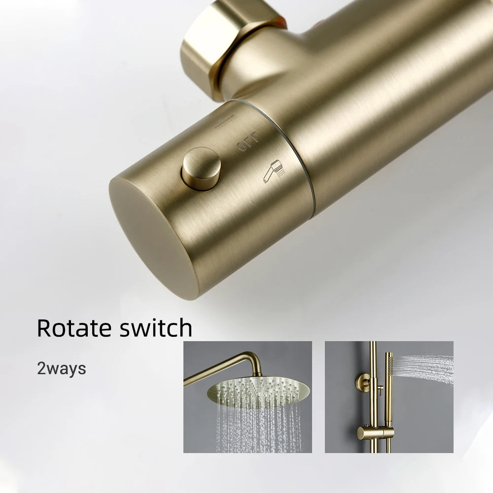 Shower System With Thermostatic Shower Faucet Thermostat Bathroom Mixer Tap Rain Head Wall-Mount Handheld Sprayer