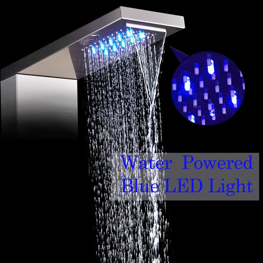 Luxury Massage Jet LED Shower Column in Brushed Nickel