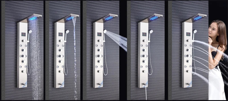 Luxury Massage Jet LED Shower Column in Brushed Nickel