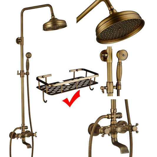 Luxury Shower Set Faucet Dual Handle Bathroom Rainfall Shower Mixer Tap Wall Mounted 8" Brass Rain Shower Head  Shower Faucet