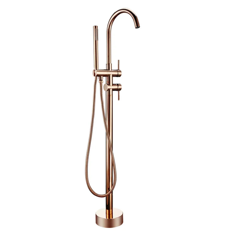 Freestanding Bathtub Faucet Bathroom Tub Shower Diverter Floor Mounted Mixer Tap Brass Rose Gold for Bath Spout With Handshower
