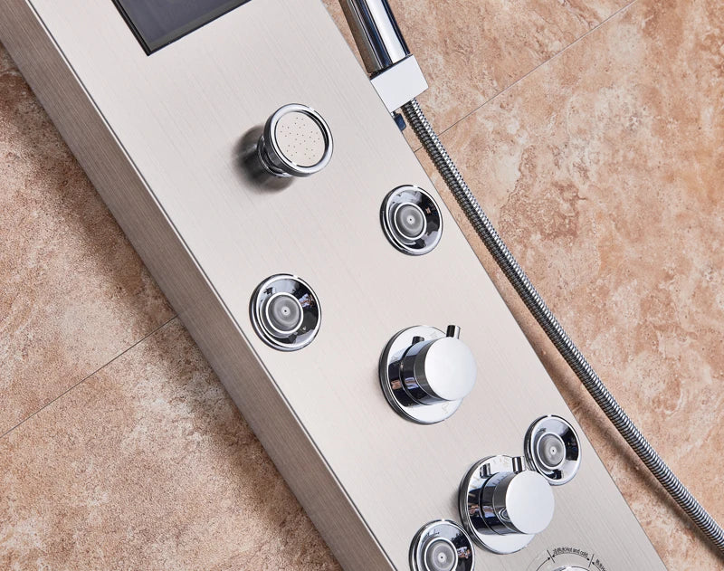 Luxury Massage Jet LED Shower Column in Brushed Nickel