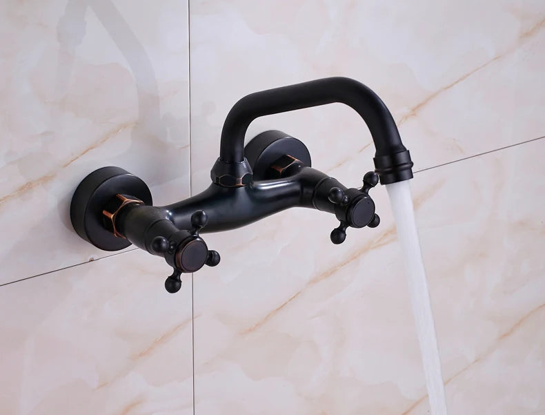 Antique Brass Kitchen Sink Faucet 360 Swivel Spout Hot and cold Bathroom Kitchen Mixer Crane Mop Pool Taps Dual Handle Faucet