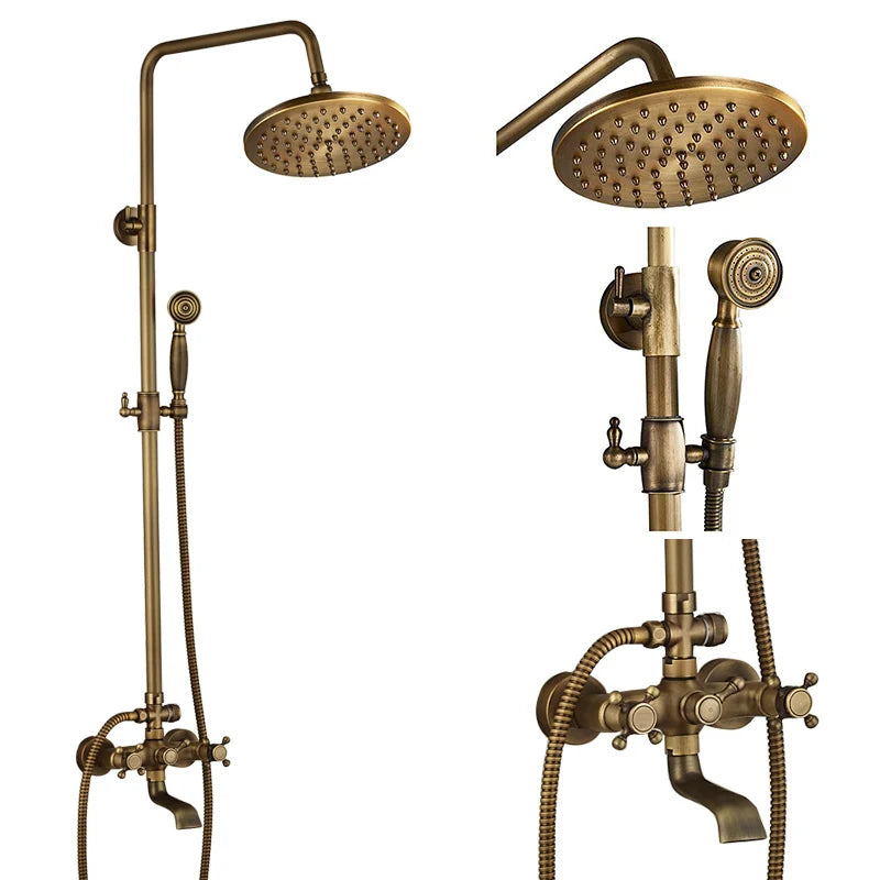 Luxury Shower Set Faucet Dual Handle Bathroom Rainfall Shower Mixer Tap Wall Mounted 8" Brass Rain Shower Head  Shower Faucet