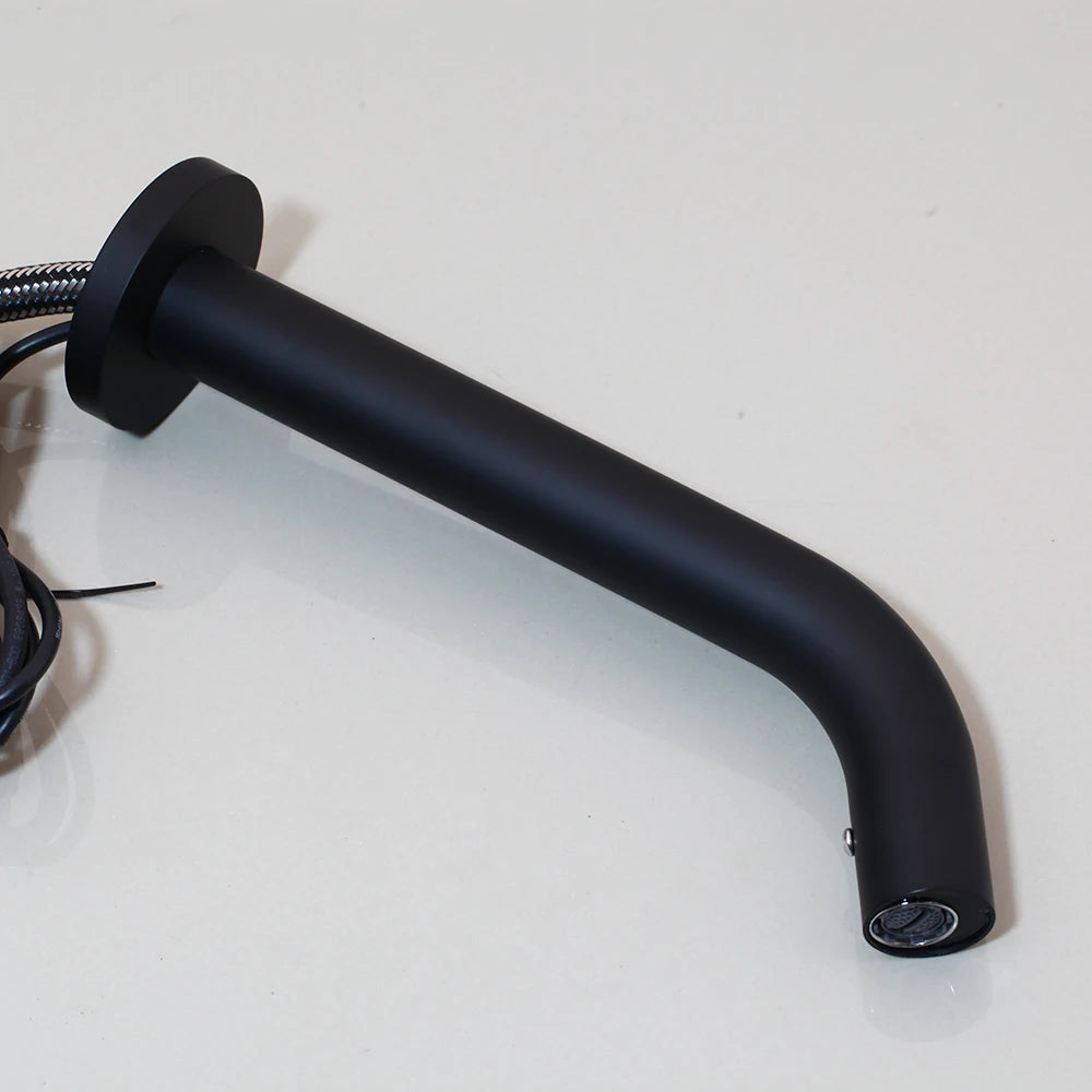JIENI Black Chrome Lavatory Bathroom Faucet Wall Mount Sensor Faucet Automatic Free Touch Sensor Bathroom Sink Mixer Tap Faucet