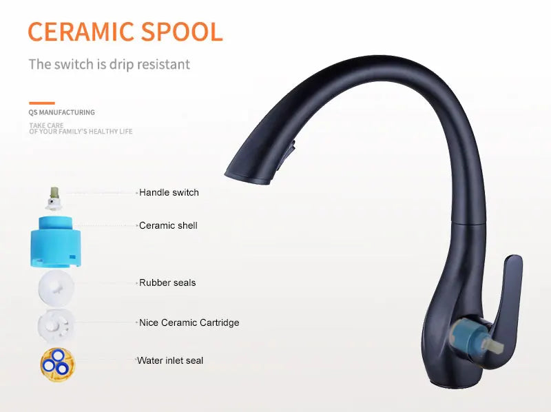 BAKALA Kitchen Faucet Silver Single Handle Pull Out Kitchen Faucet Mixer Single Handle 360 Rotation Black Sink Mixer Tap BR-8820