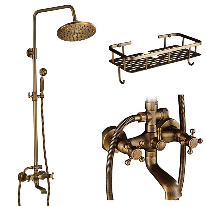 Luxury Shower Set Faucet Dual Handle Bathroom Rainfall Shower Mixer Tap Wall Mounted 8" Brass Rain Shower Head  Shower Faucet