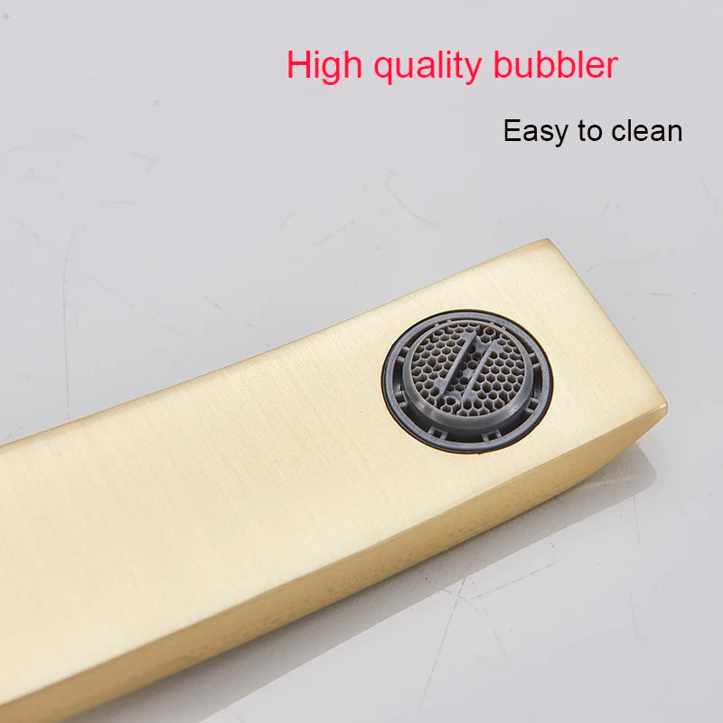 MYQualife Creative Design Brushed Gold Basin Faucet  Washing Basin Mixer Deck Mounted Cold and Hot Bathroom Faucet