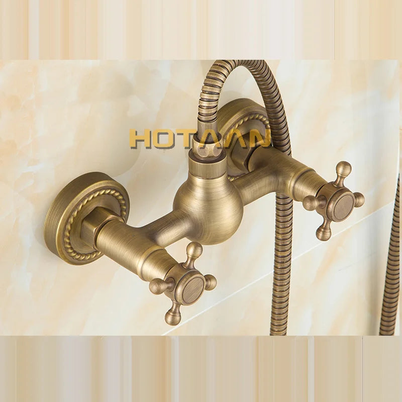 Antique Brass Bath Wall Mounted Hand Held Shower Kit