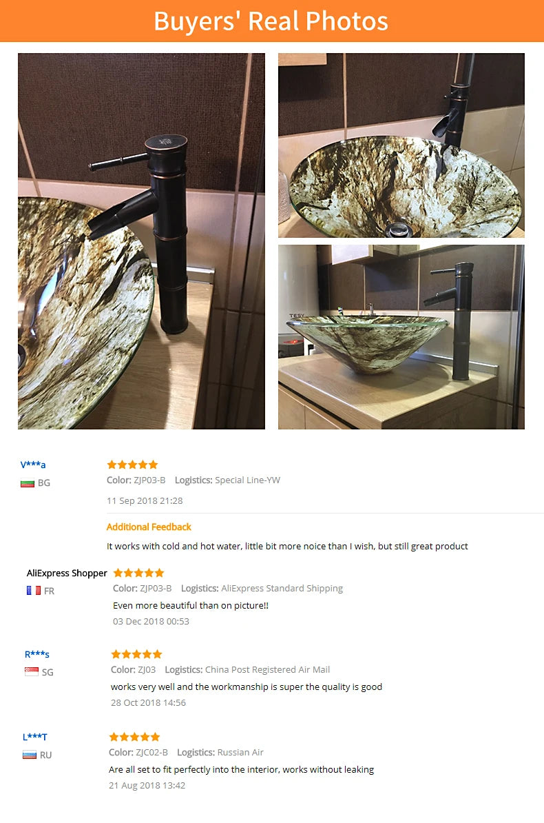 ZGRK Black Waterfall Bathroom Sink Faucet Vessel Tall Bamboo Water Tap Retro Brass Basin Faucets Single Hole Sink Mixer Tap
