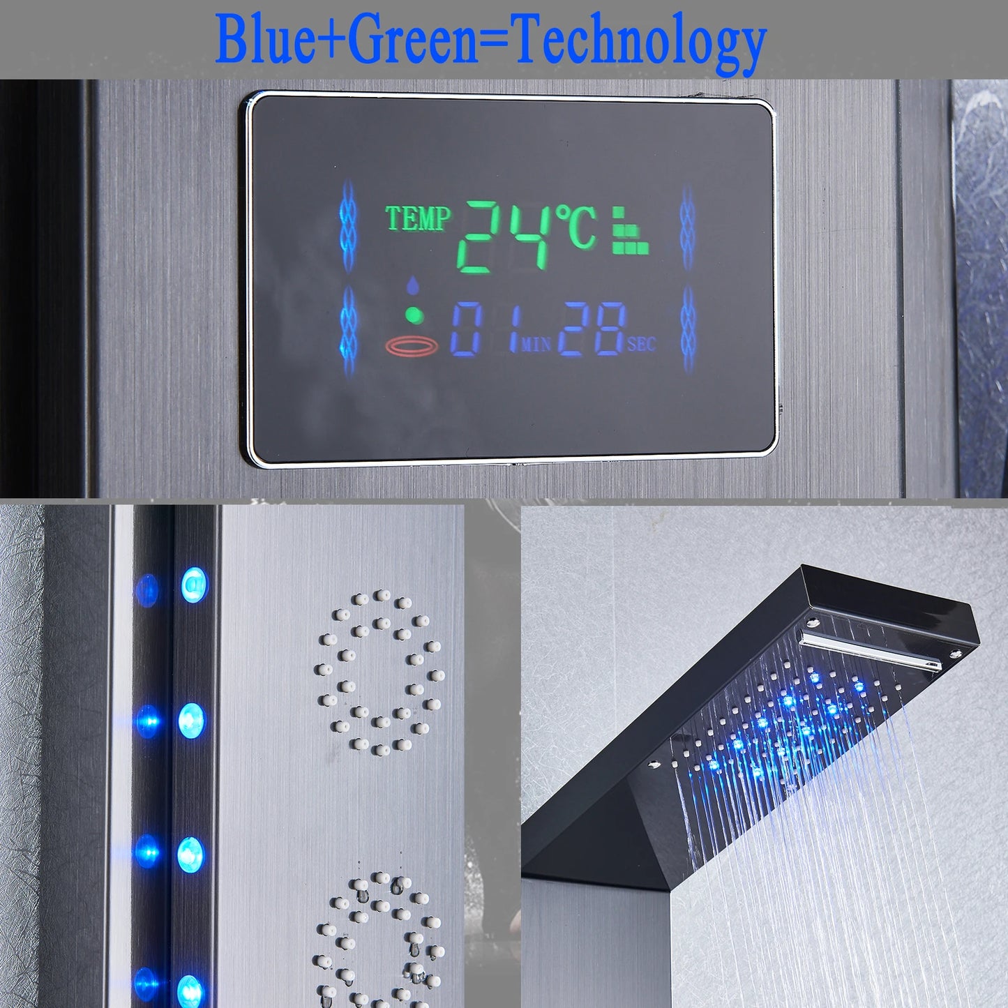 SHBSHAIMY Black/Brushed LED Shower Panel Column 5Ways Rainfall Waterfall With Digital Display Bath Showerhand Full of Technology