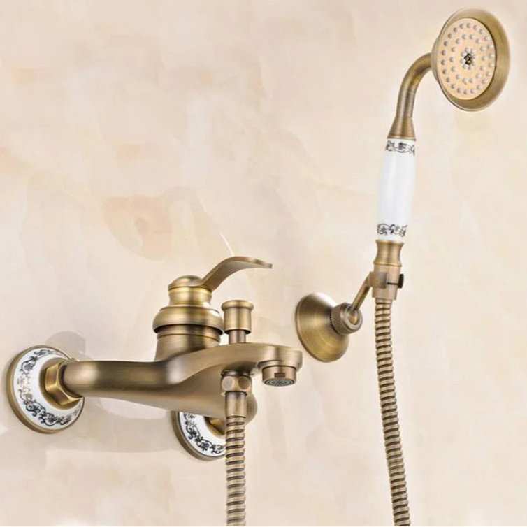 Mounted Hand Held Antique Brass Shower Head Kit Shower Faucet Sets