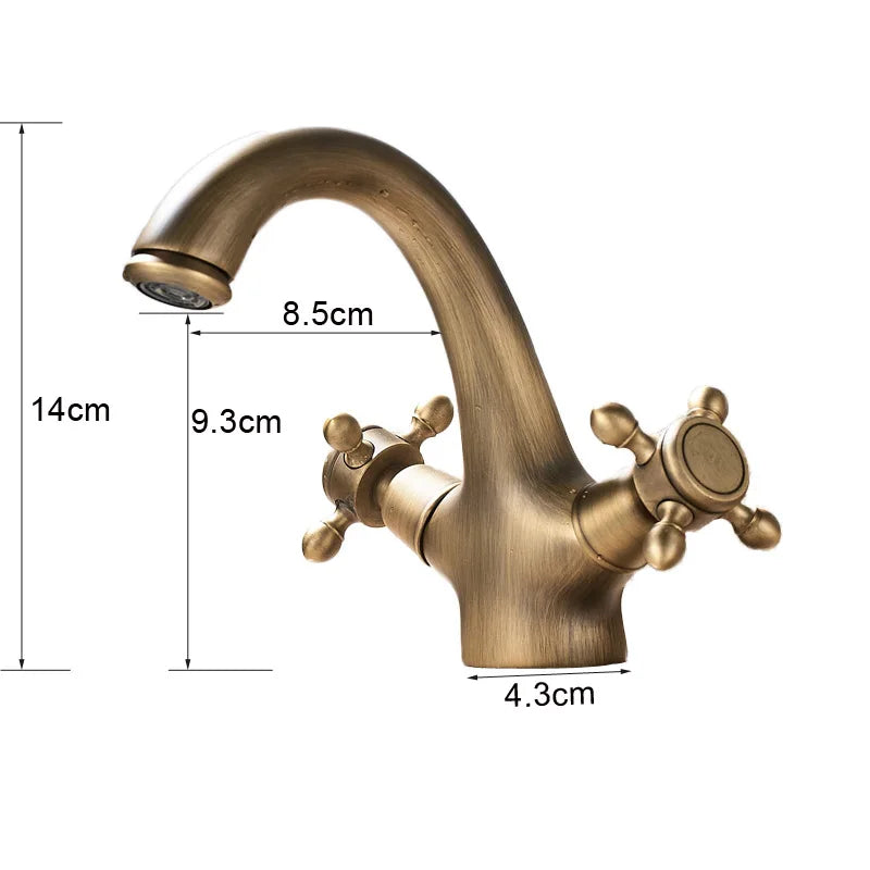 Rozin Dual Handle Basin Vessel Sink Faucet Deck Mounted Antique Brass Bathroom Washing Basin Faucet Hot and Cold Water Mixer Tap