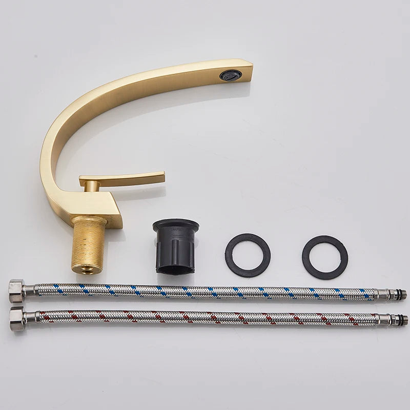 MYQualife Creative Design Brushed Gold Basin Faucet  Washing Basin Mixer Deck Mounted Cold and Hot Bathroom Faucet