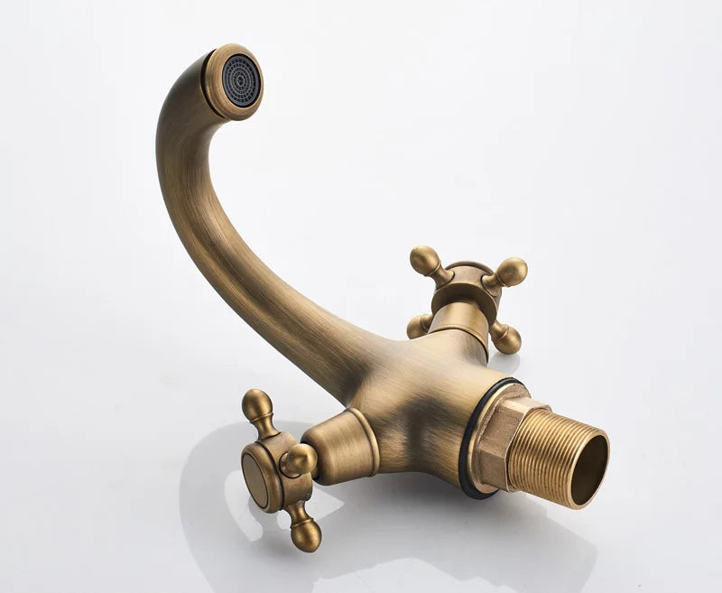 Rozin Dual Handle Basin Vessel Sink Faucet Deck Mounted Antique Brass Bathroom Washing Basin Faucet Hot and Cold Water Mixer Tap