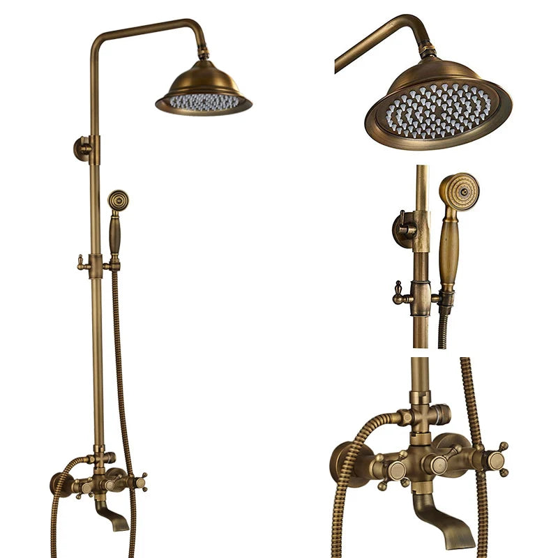 Luxury Shower Set Faucet Dual Handle Bathroom Rainfall Shower Mixer Tap Wall Mounted 8" Brass Rain Shower Head  Shower Faucet