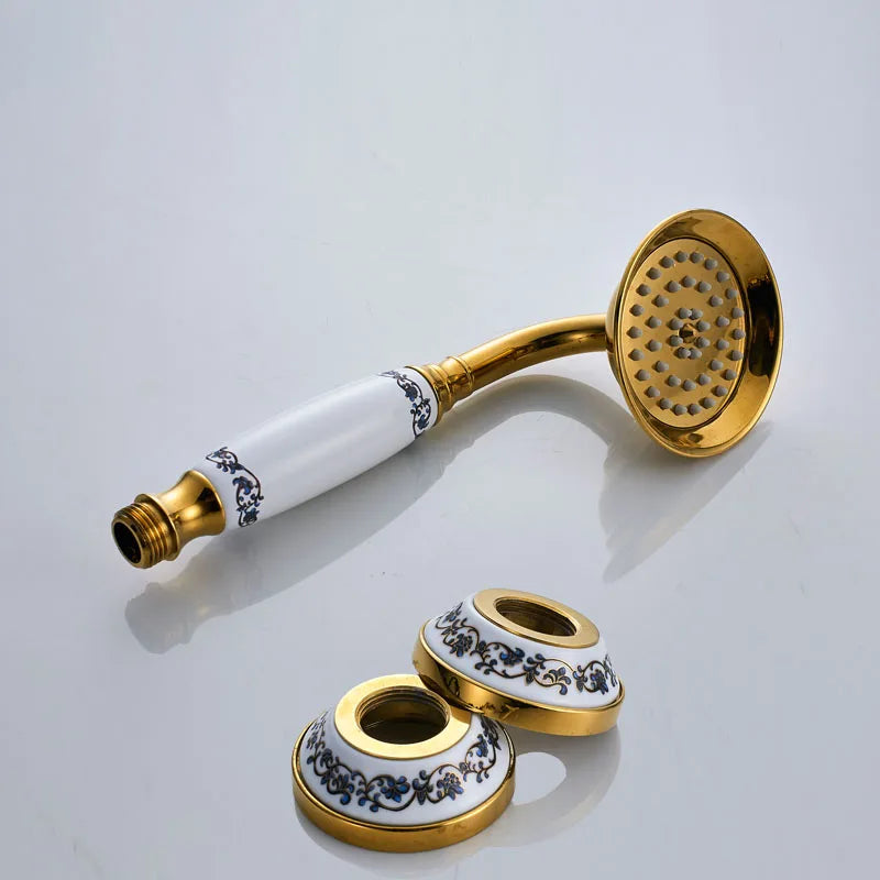 Rozin Retro Style Brass Bathtub Shower Faucet Set Dual Knobs Wall Mounted Bathtub Mixer with Handshower and Swivel Tub Spout Tap
