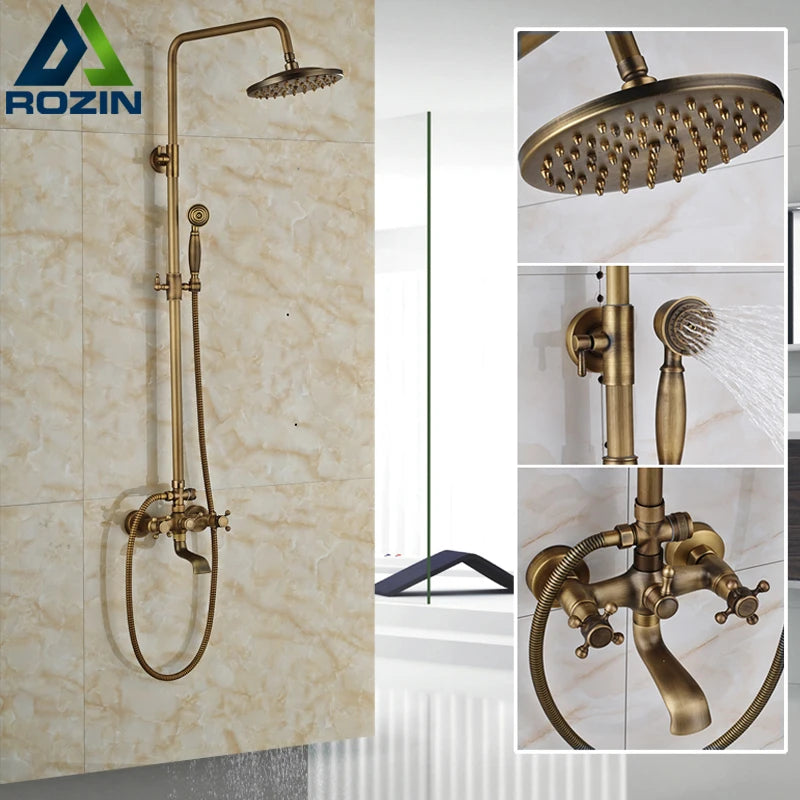 Luxury Shower Set Faucet Dual Handle Bathroom Rainfall Shower Mixer Tap Wall Mounted 8" Brass Rain Shower Head  Shower Faucet
