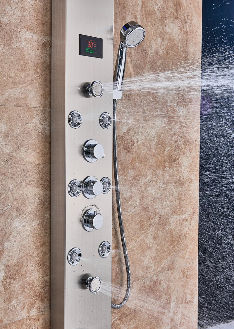 Luxury Massage Jet LED Shower Column in Brushed Nickel