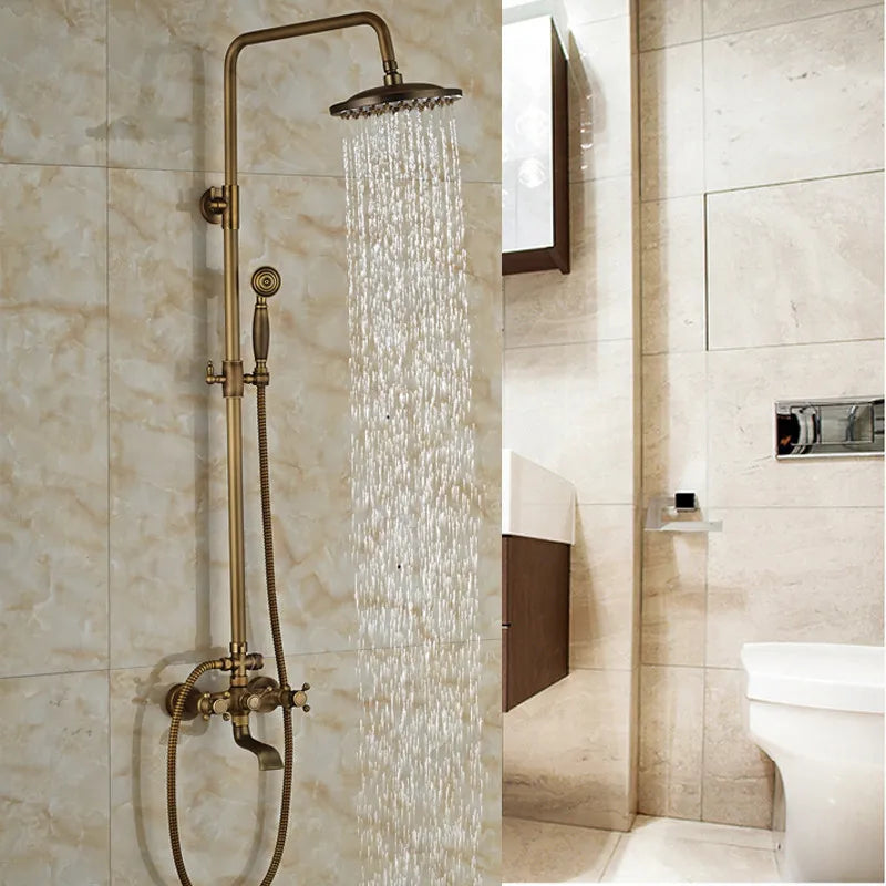 Luxury Shower Set Faucet Dual Handle Bathroom Rainfall Shower Mixer Tap Wall Mounted 8" Brass Rain Shower Head  Shower Faucet