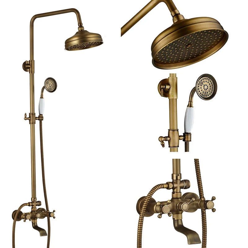 Luxury Shower Set Faucet Dual Handle Bathroom Rainfall Shower Mixer Tap Wall Mounted 8" Brass Rain Shower Head  Shower Faucet
