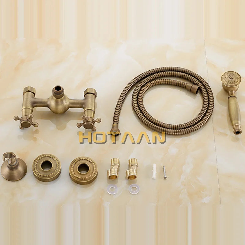 Antique Brass Bath Wall Mounted Hand Held Shower Kit