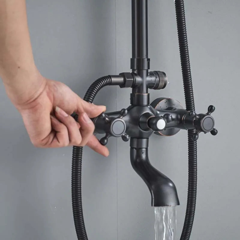 Bathroom Rainfall Shower Mixer Faucet Dual Handle Bath Shower Set Black Brass 8" Showerhead Shower Faucet System with Handshower