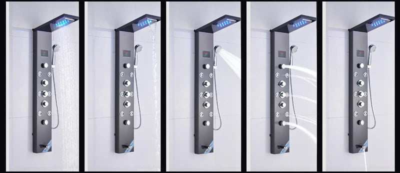 Luxury Massage Jet LED Shower Column in Brushed Nickel