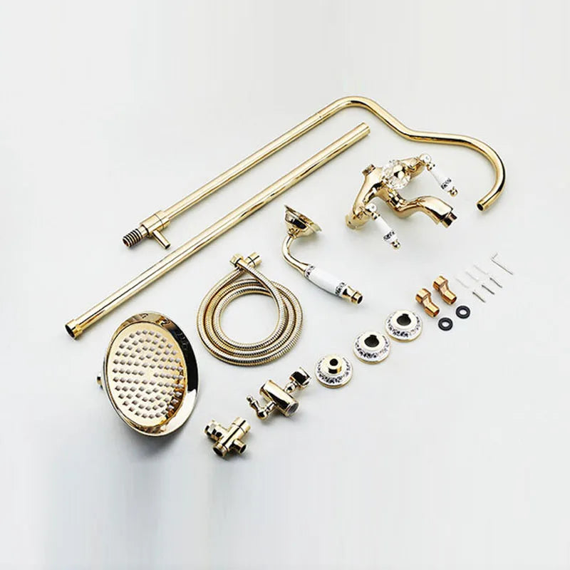 Golden and Ceramic Bathroom 8" Rainfall Shower Tub Set Wall Mounted