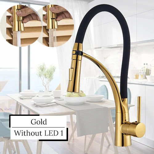 Black LED Kitchen Sink Faucet Swivel Pull Down Kitchen Faucet Sink Tap Mounted Deck Bathroom Mounted Hot and Cold Water Mixer