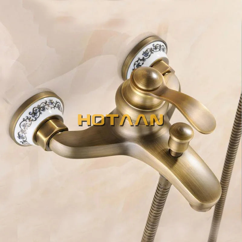 Mounted Hand Held Antique Brass Shower Head Kit Shower Faucet Sets