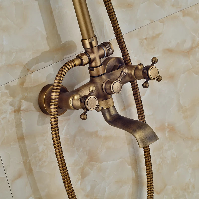 Luxury Shower Set Faucet Dual Handle Bathroom Rainfall Shower Mixer Tap Wall Mounted 8" Brass Rain Shower Head  Shower Faucet