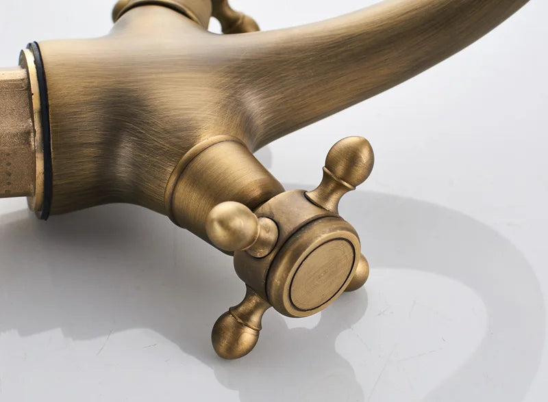 Rozin Dual Handle Basin Vessel Sink Faucet Deck Mounted Antique Brass Bathroom Washing Basin Faucet Hot and Cold Water Mixer Tap