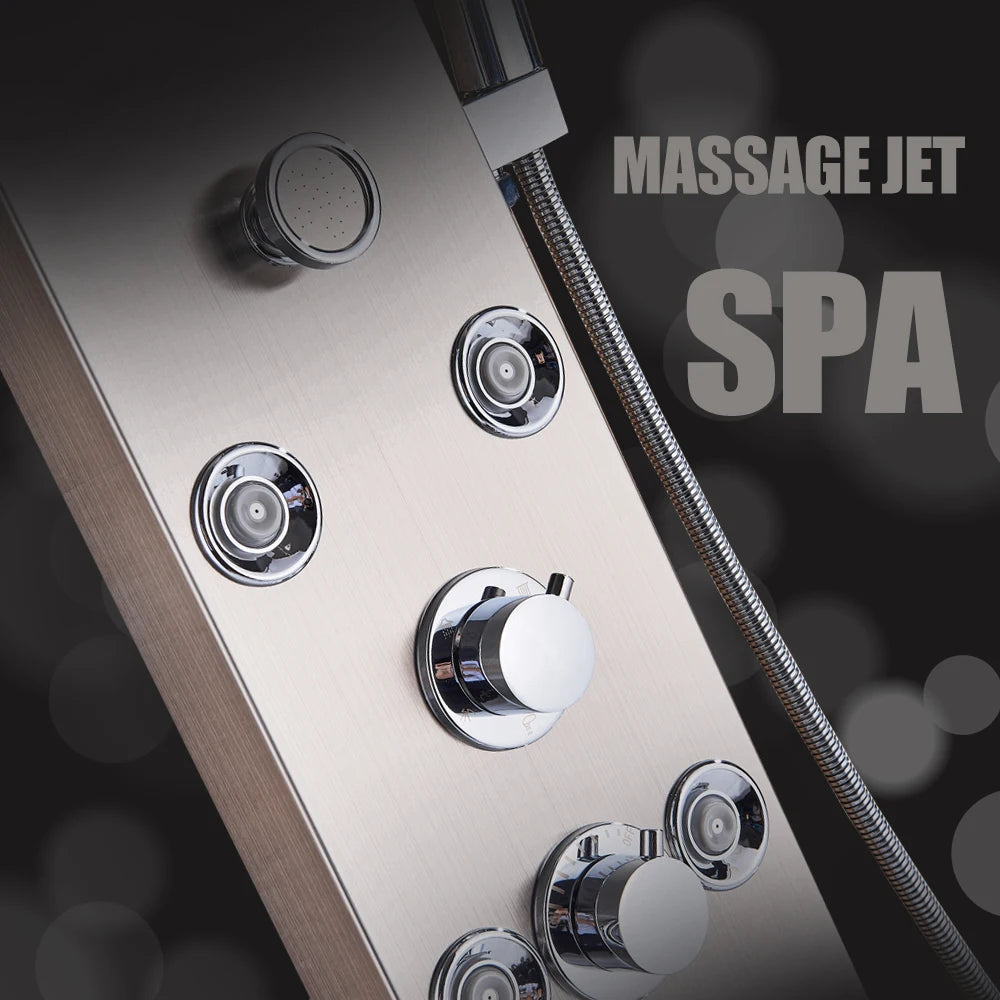 Luxury Massage Jet LED Shower Column in Brushed Nickel