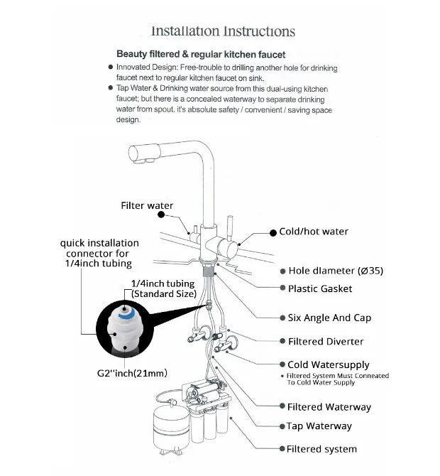 Kitchen Water Filter Faucet Dual Spout Pure Drinking Water Mixer Tap Rotation Water Purification Feature Taps Kitchen Crane