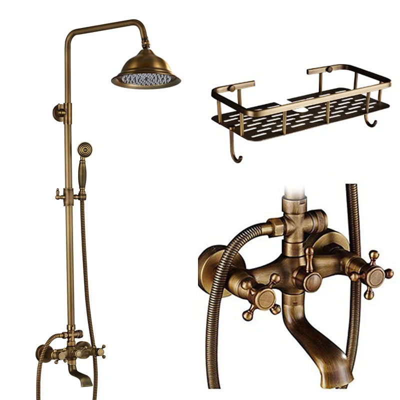 Luxury Shower Set Faucet Dual Handle Bathroom Rainfall Shower Mixer Tap Wall Mounted 8" Brass Rain Shower Head  Shower Faucet