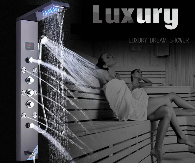 Luxury Massage Jet LED Shower Column in Brushed Nickel