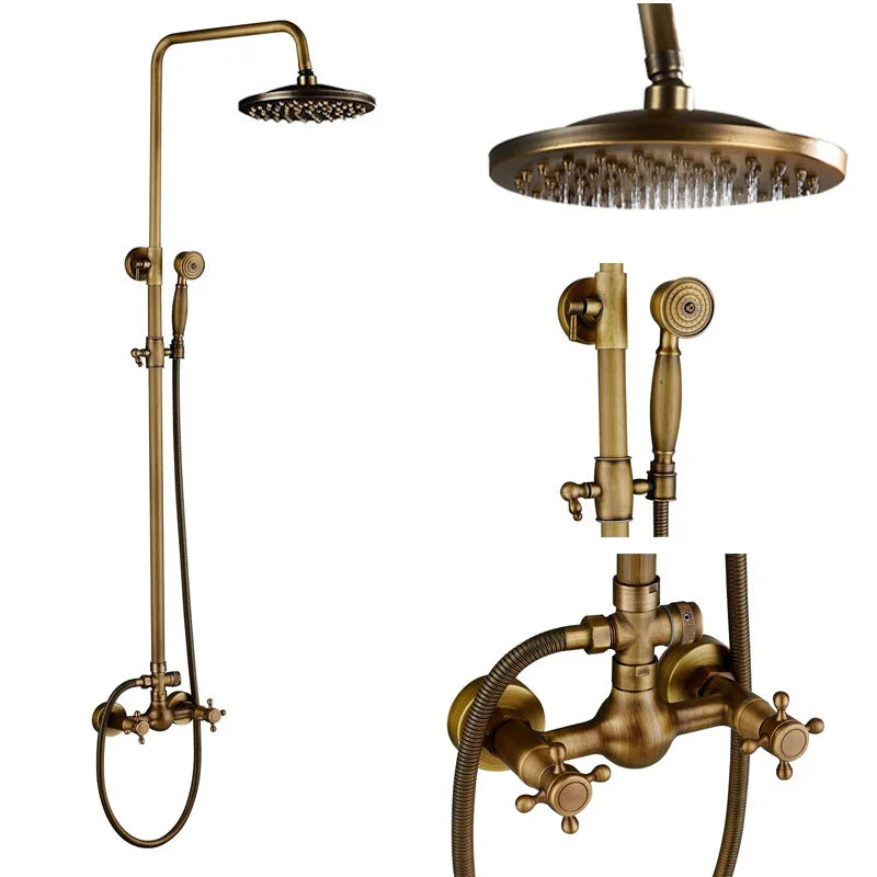 Luxury Shower Set Faucet Dual Handle Bathroom Rainfall Shower Mixer Tap Wall Mounted 8" Brass Rain Shower Head  Shower Faucet