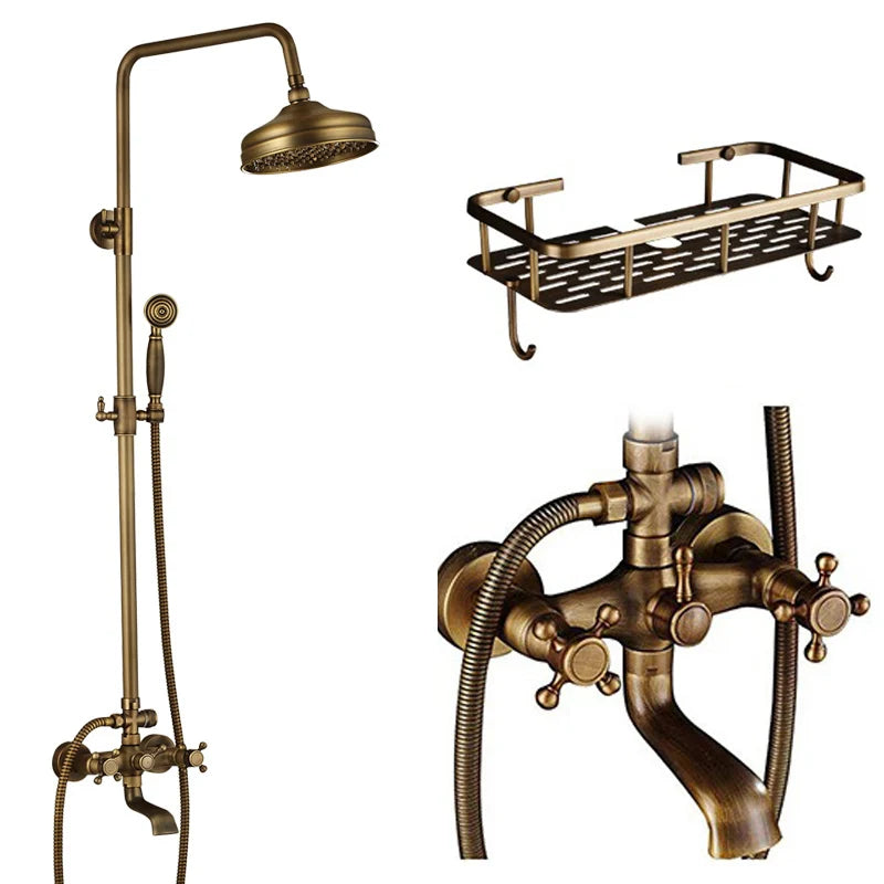Luxury Shower Set Faucet Dual Handle Bathroom Rainfall Shower Mixer Tap Wall Mounted 8" Brass Rain Shower Head  Shower Faucet