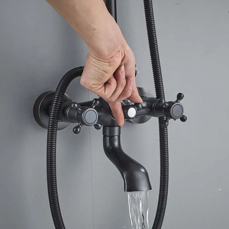 Bathroom Rainfall Shower Mixer Faucet Dual Handle Bath Shower Set Black Brass 8" Showerhead Shower Faucet System with Handshower
