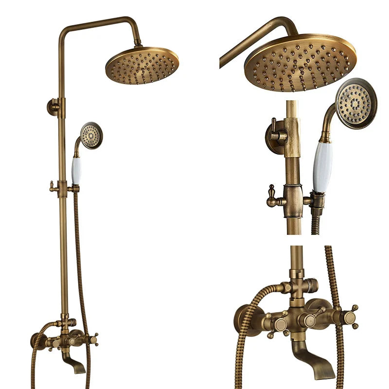 Luxury Shower Set Faucet Dual Handle Bathroom Rainfall Shower Mixer Tap Wall Mounted 8" Brass Rain Shower Head  Shower Faucet