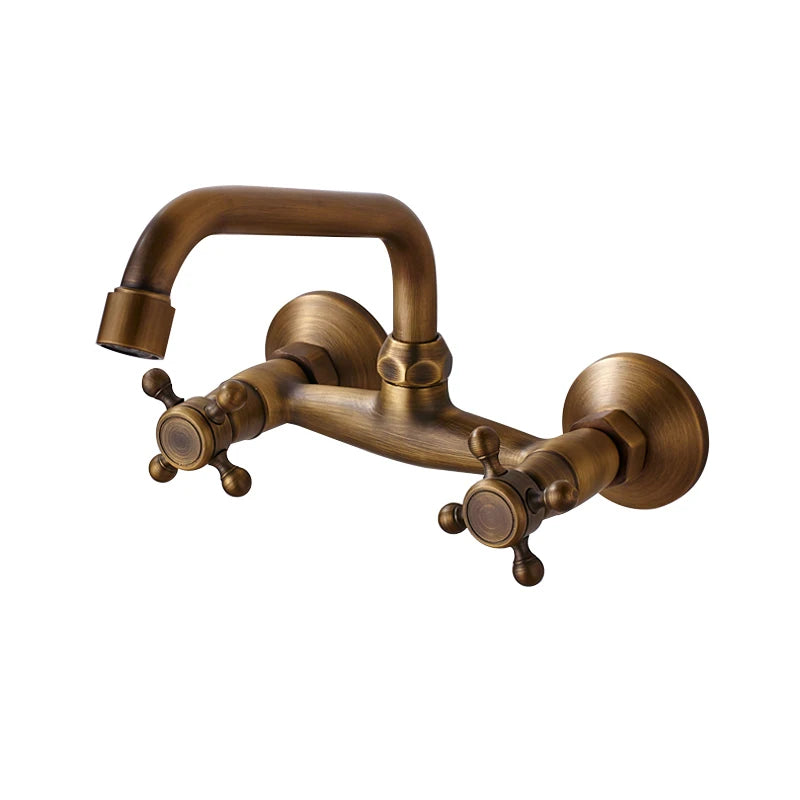 Antique Brass Kitchen Sink Faucet 360 Swivel Spout Hot and cold Bathroom Kitchen Mixer Crane Mop Pool Taps Dual Handle Faucet
