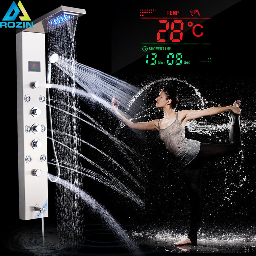 Luxury Massage Jet LED Shower Column in Brushed Nickel