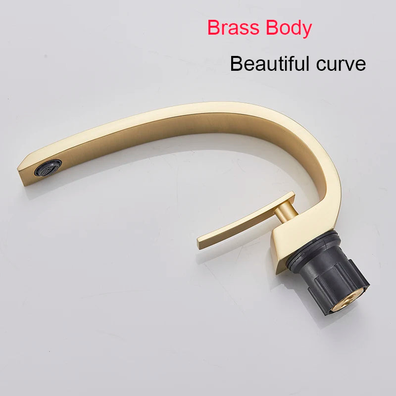 MYQualife Creative Design Brushed Gold Basin Faucet  Washing Basin Mixer Deck Mounted Cold and Hot Bathroom Faucet