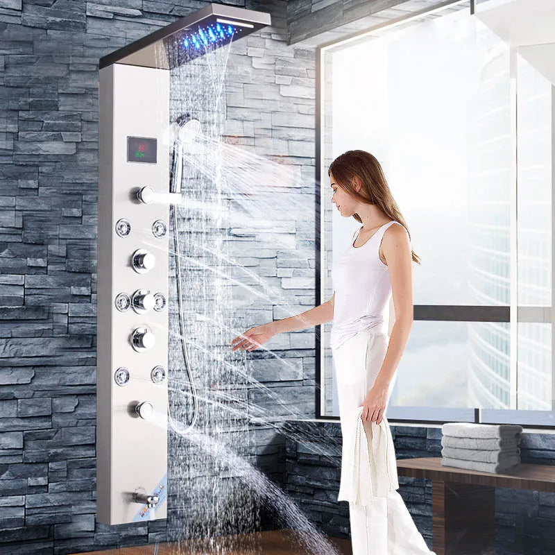 Luxury Massage Jet LED Shower Column in Brushed Nickel
