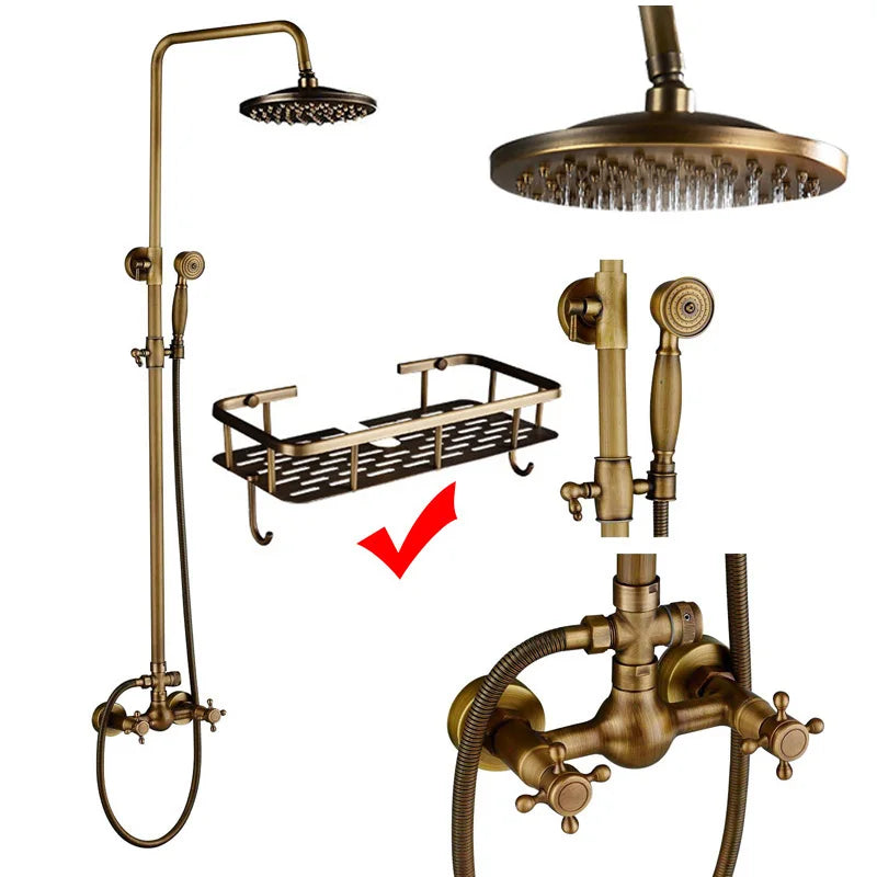 Luxury Shower Set Faucet Dual Handle Bathroom Rainfall Shower Mixer Tap Wall Mounted 8" Brass Rain Shower Head  Shower Faucet