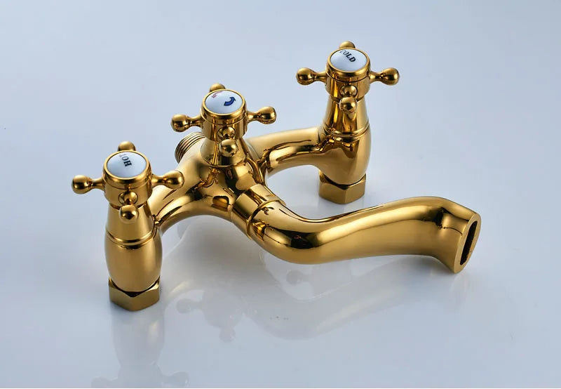 Rozin Retro Style Brass Bathtub Shower Faucet Set Dual Knobs Wall Mounted Bathtub Mixer with Handshower and Swivel Tub Spout Tap