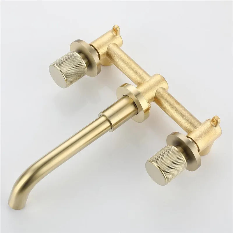 Bathroom Faucet Brushed Gold Bathroom Basin Faucet Cold And Hot Brass Sink Mixer Sink Tap Single Handle Wall Mounted Water Tap