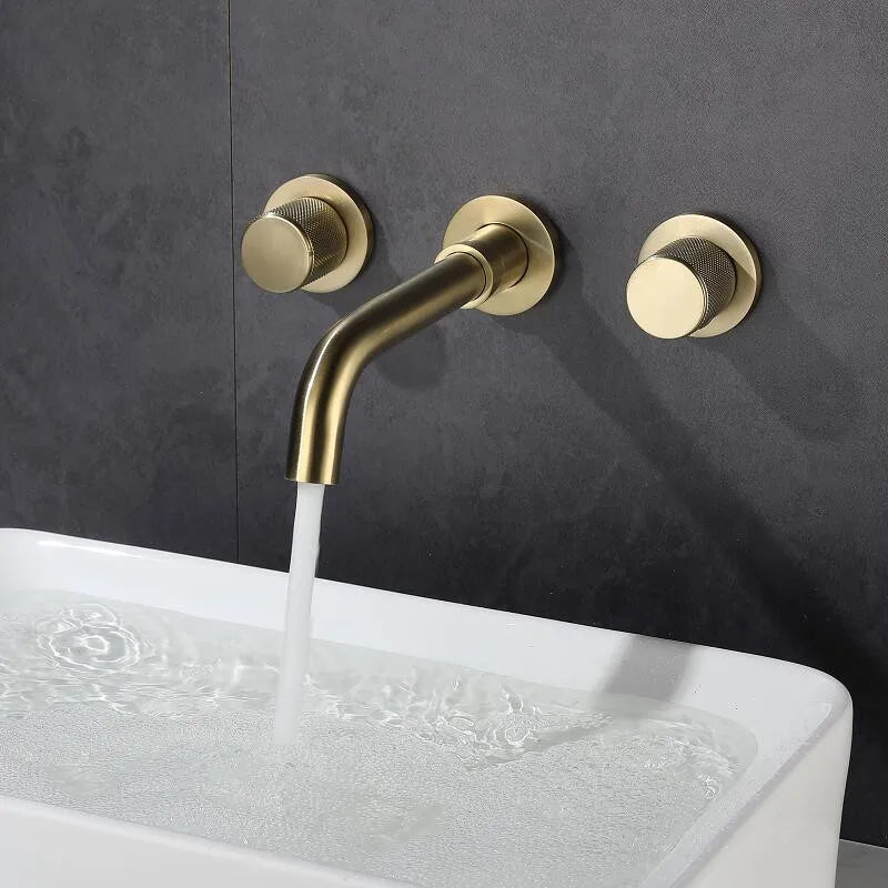 Bathroom Faucet Brushed Gold Bathroom Basin Faucet Cold And Hot Brass Sink Mixer Sink Tap Single Handle Wall Mounted Water Tap