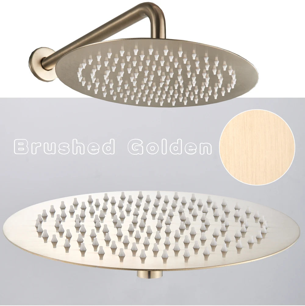 POIQIHY Brushed Gold Shower Faucet Embedded In Shower Mixer Tap Wall Mounted Bathroom Rainfall Shower Tap Set Brass 3-ways